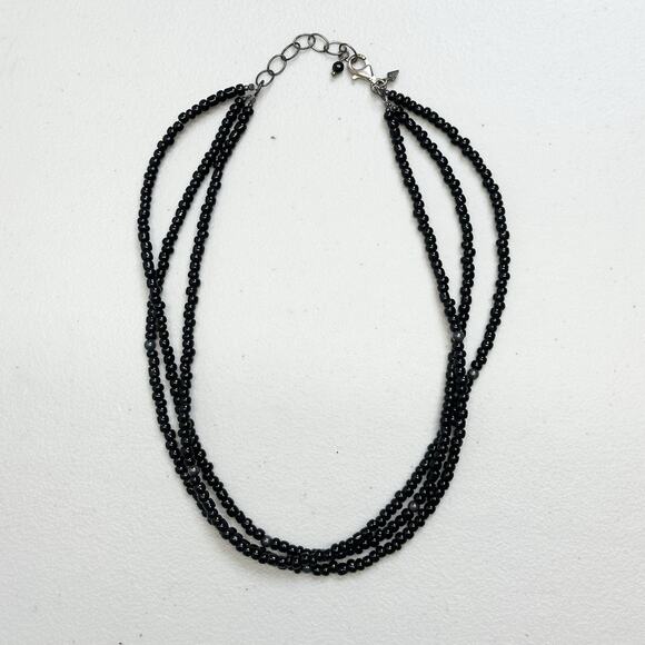 Silpada Sterling Silver Beaded 3 Stand Necklace Black Adjustable - Picture 1 of 5